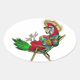 Parrot Beach Chair Oval Sticker