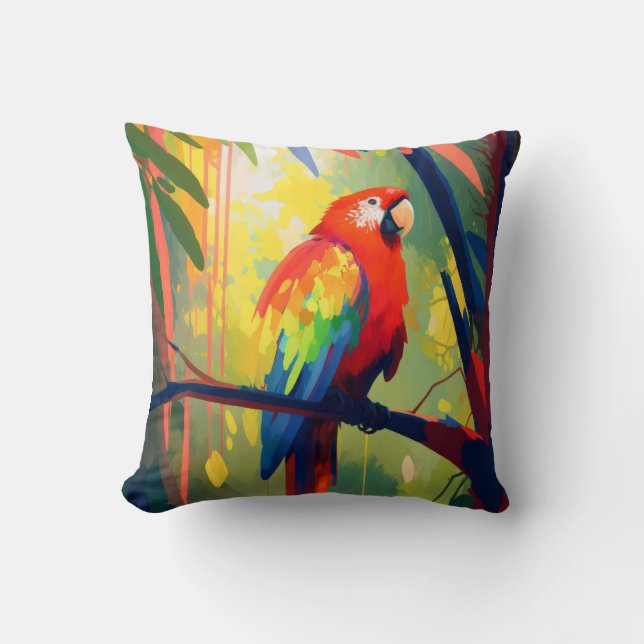 Parrot Bird Animal Portrait Painting Wildlife Free Throw Pillow (Front)