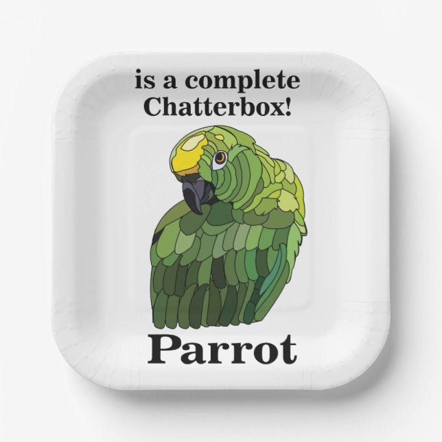 Parrot Bird Chatterbox Funny Tropical Party Paper Plates (Front)