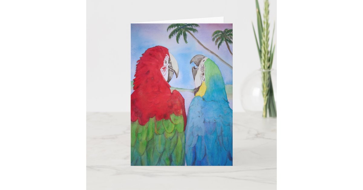 Parrot Bird Couple Pair Watercolor Painting Blank Card Zazzle Com