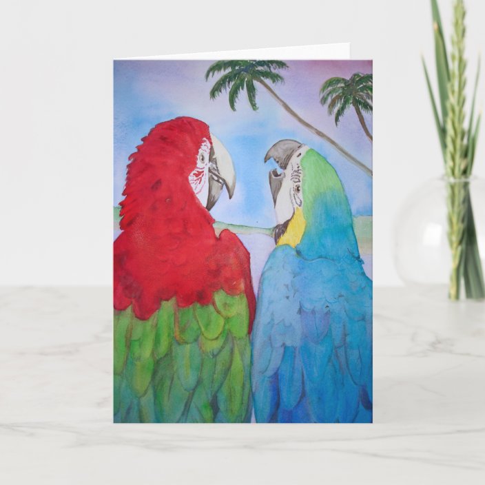 Parrot Bird Couple Pair Watercolor Painting Blank Card Zazzle Com