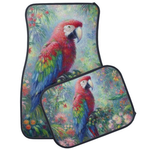Parrot Bird Jungle Floral Impressionism Painting Car Floor Mat