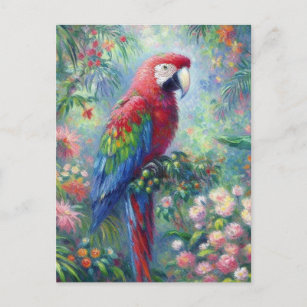 Parrot Bird Jungle Floral Impressionism Painting Postcard