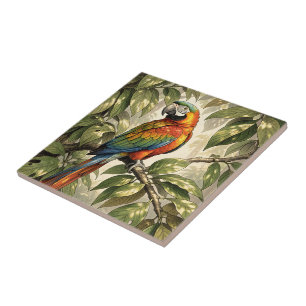 Parrot bird on tree drawing ceramic tile