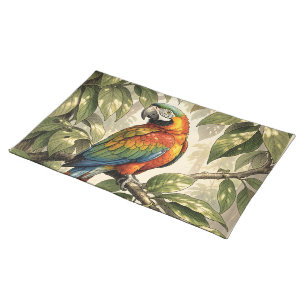 Parrot bird on tree drawing cloth placemat