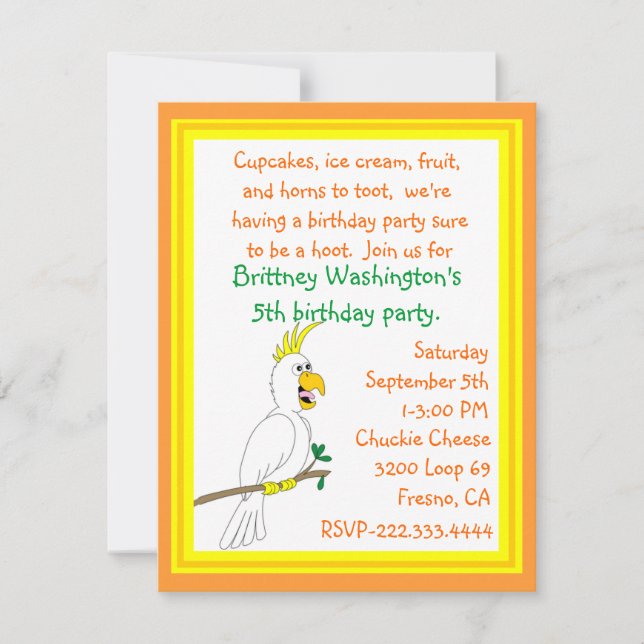 Parrot Birthday Invitation (Front)