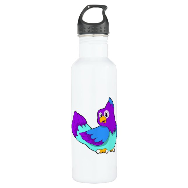 Parrot blue stainless steel water bottle (Front)