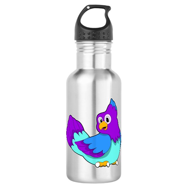 Parrot blue stainless steel water bottle (Front)