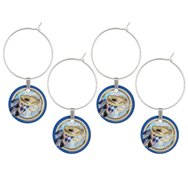 Parrot Blue Wedding rings Wine Charms (Staggered)