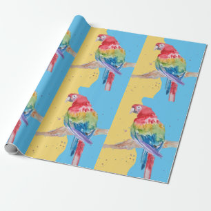 Parrot Blue Yellow Boys Watercolor Art Parrots Wrapping Paper