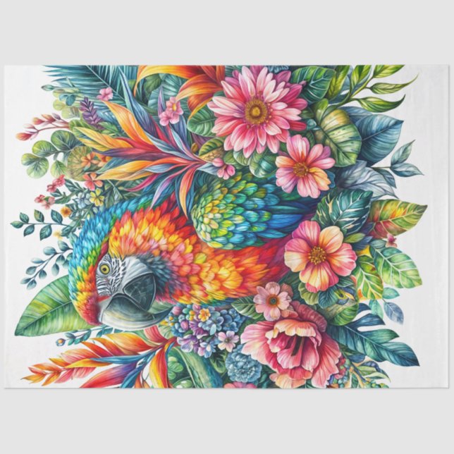 Parrot Botanical Watercolor Art Tissue Paper (Front)