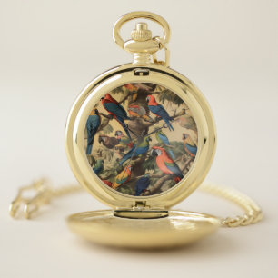 Parrot Canopy Vintage Botanical Luxe Heirloom Pocket Watch