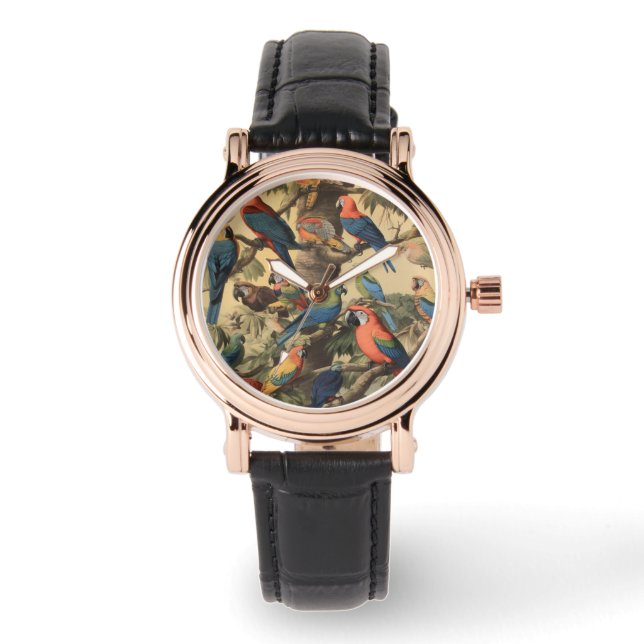 Parrot Canopy Vintage Botanical Luxe Signature Watch (Front)