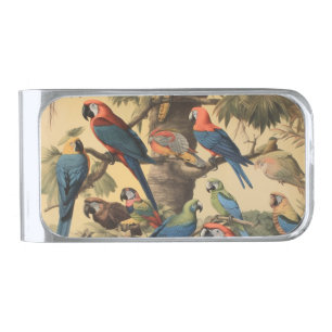 Parrot Canopy Vintage Botanical Luxe Silver Finish Money Clip