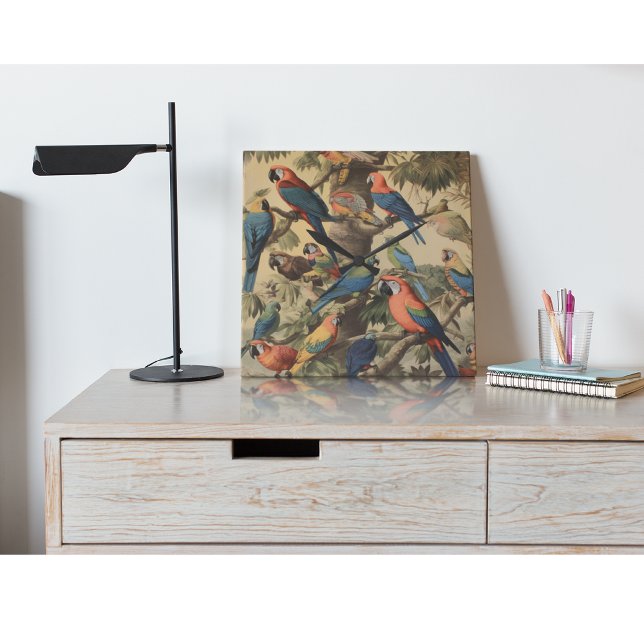 Parrot Canopy Vintage Botanical Luxe Square Wall Clock (Creator Uploaded)