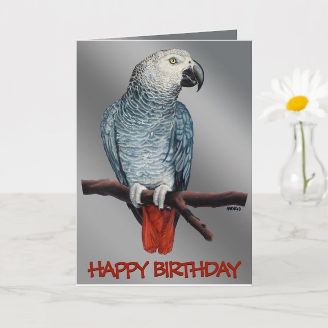 Parrot Card Personalize African Grey Greeting Card (Small Plant)