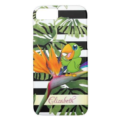 Parrot Caudata Palm Leaf Stripes _ Personalized iPhone 87 Case