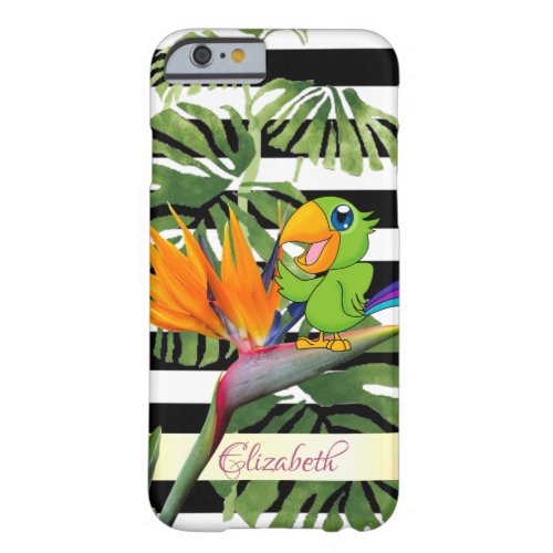 Parrot Caudata Palm Leaf Stripes _ Personalized Barely There iPhone 6 Case