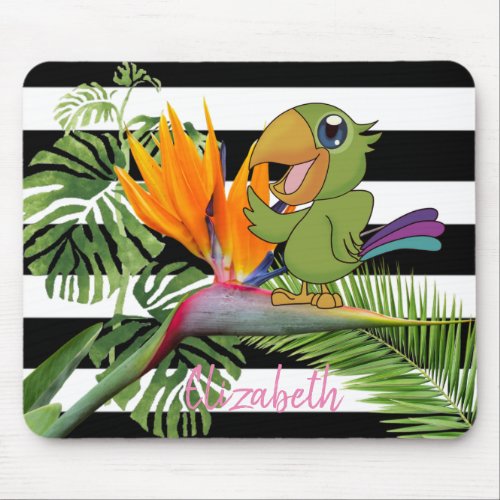 Parrot Caudata Palm Leaf Stripes _Personalized Mouse Pad