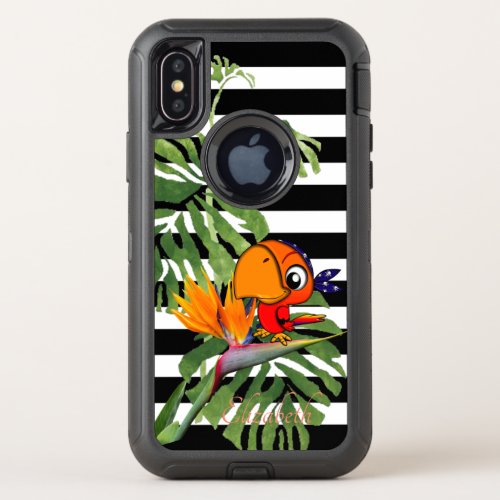 ParrotCaudata Palm LeafStripes _ Personalized OtterBox Defender iPhone XS Case