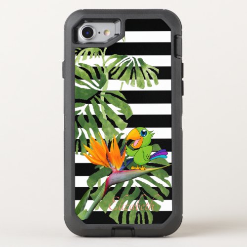 ParrotCaudata Palm LeafStripes _ Personalized OtterBox Defender iPhone SE87 Case