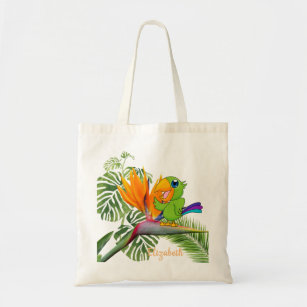 Parrot, Caudata, Palm Leaves - Personalized Tote Bag