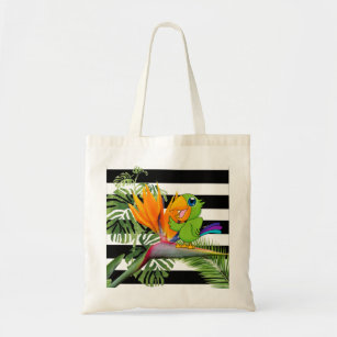 Parrot, Caudata, Palm Leaves, Stripes Tote Bag