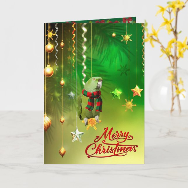 Parrot Christmas Card (Yellow Flower)