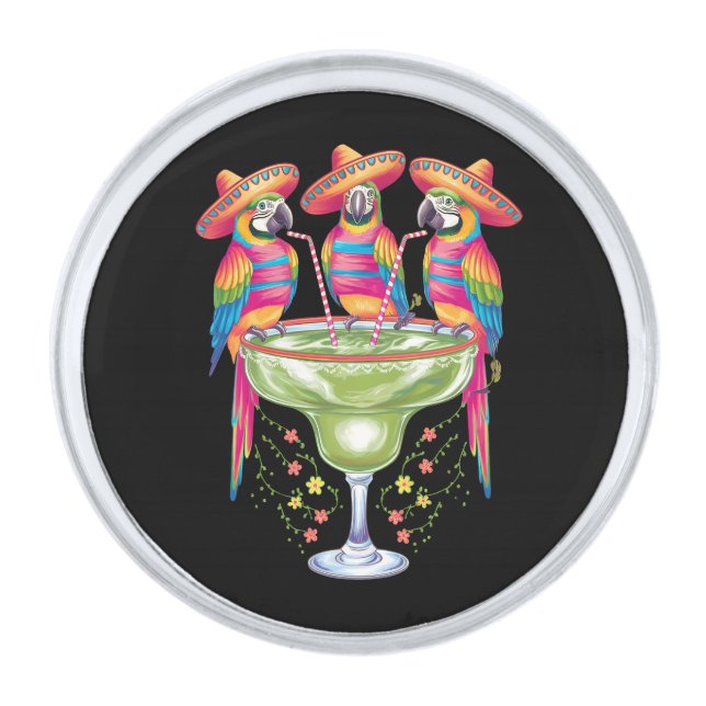 Parrot Cinco De Mayo Funny Drinking Mexican Fiesta Silver Finish Lapel Pin (Front)