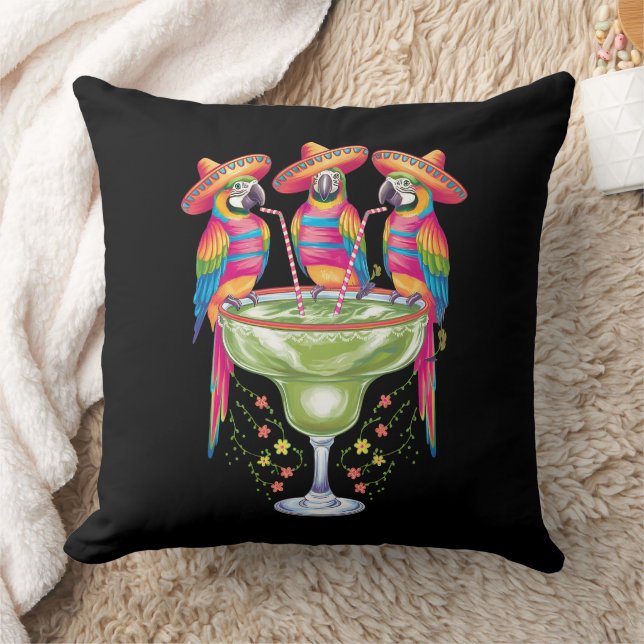 Parrot Cinco De Mayo Funny Drinking Mexican Fiesta Throw Pillow (Blanket)