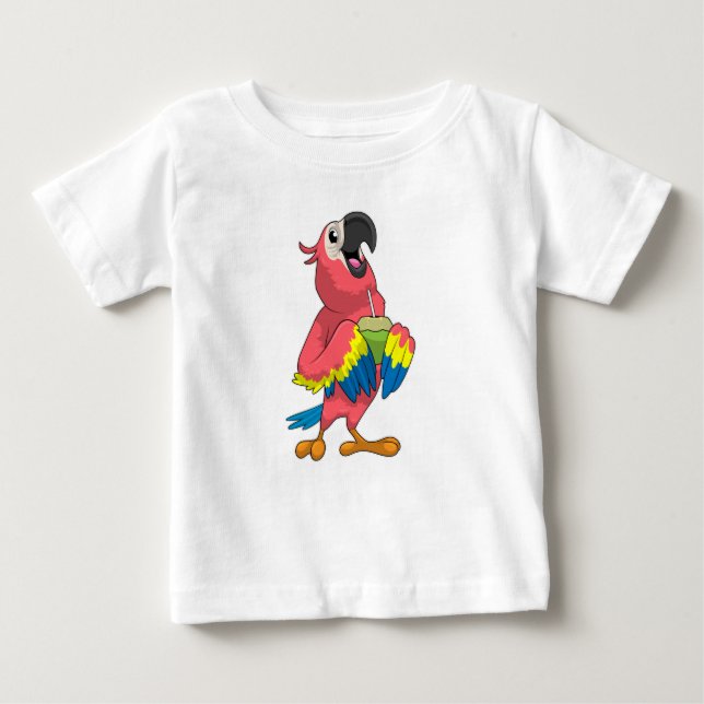 Parrot & Coconut with Drinking straw Baby T-Shirt (Front)