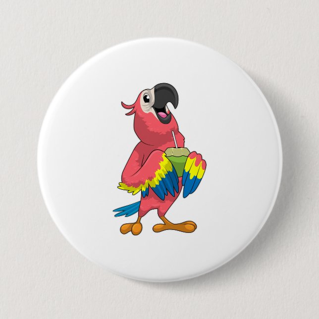 Parrot & Coconut with Drinking straw Button (Front)