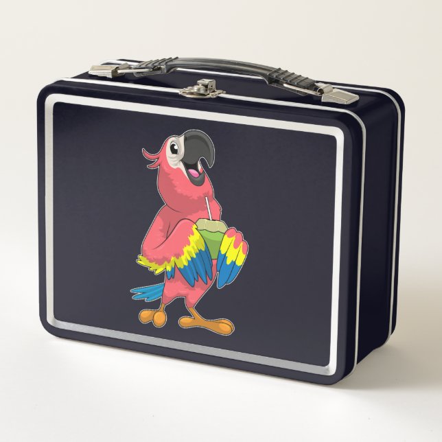 Parrot & Coconut with Drinking straw Metal Lunch Box (Front)