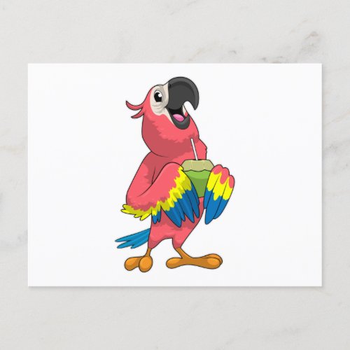 Parrot  Coconut with Drinking straw Postcard