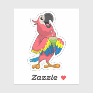 Parrot & Coconut with Drinking straw Sticker