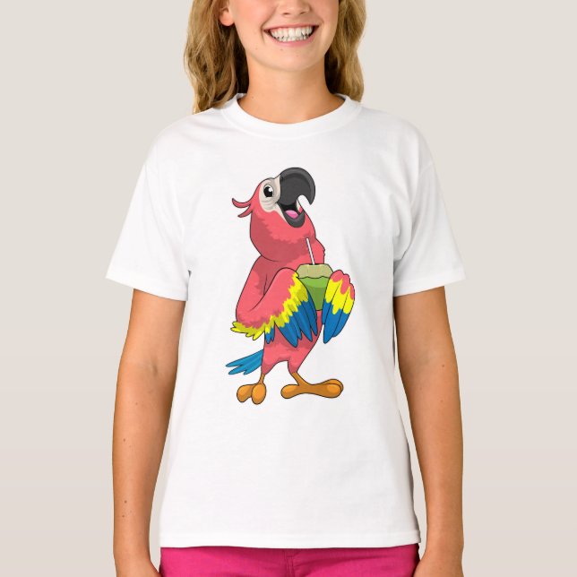 Parrot & Coconut with Drinking straw T-Shirt (Front)