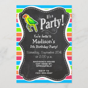 Parrot; Colorful Retro Neon Rainbow Invitation