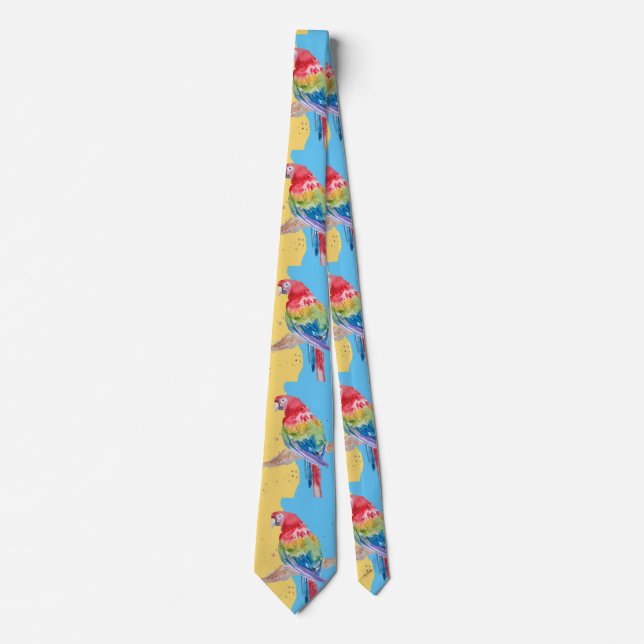Parrot Colorful Watercolor Macaw Mens Neck Tie (Front)