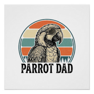 Parrot Dad Vintage Sunset Engraving Shirt Design_1 Poster