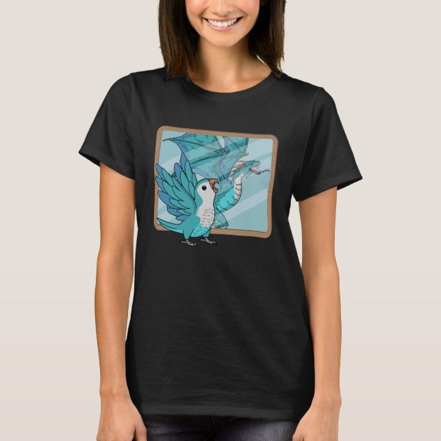 Parrot & Dragon Reflection I Blue Monk Parakeet Qu T-Shirt (Front)
