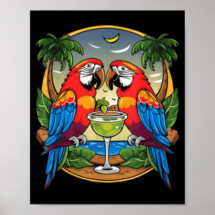 Parrot Drinking Margarita Summer Women Bird Lover Poster