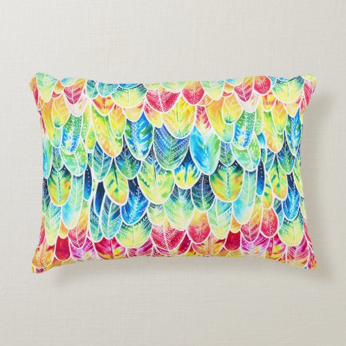 Parrot Feathers Colorful Watercolor Pattern Accent Pillow