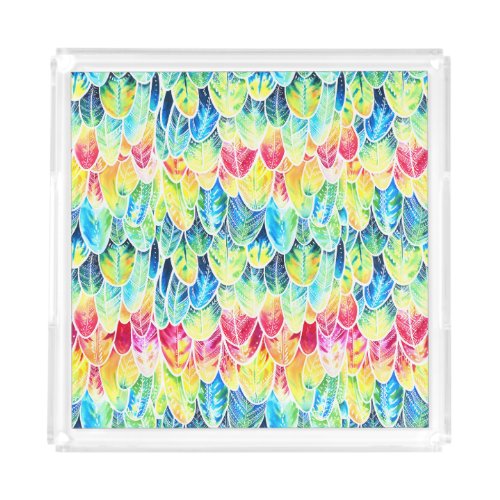 Parrot Feathers Colorful Watercolor Pattern Acrylic Tray