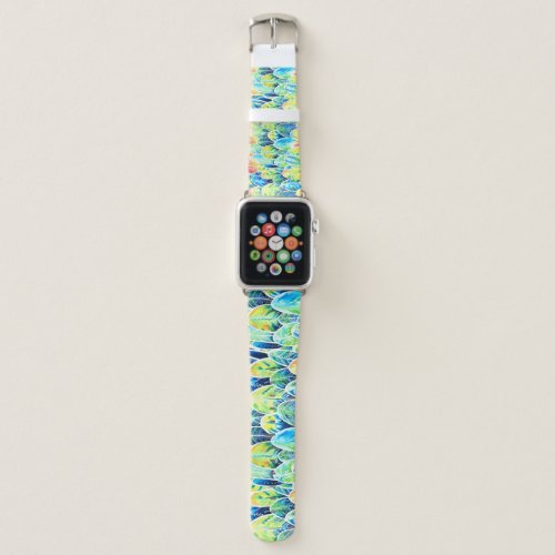 Parrot Feathers Colorful Watercolor Pattern Apple Watch Band