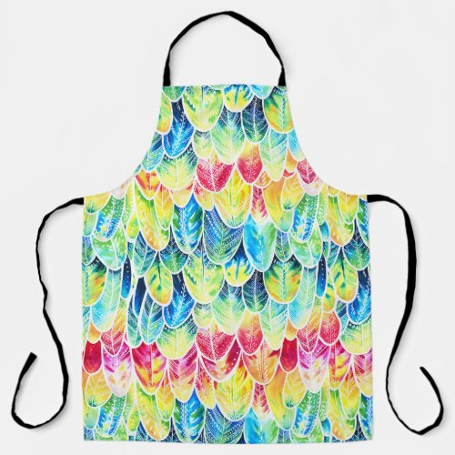 Parrot Feathers Colorful Watercolor Pattern Apron