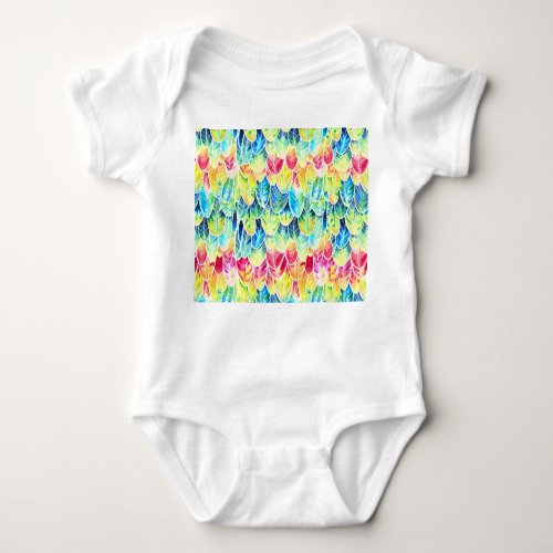 Parrot Feathers Colorful Watercolor Pattern Baby Bodysuit