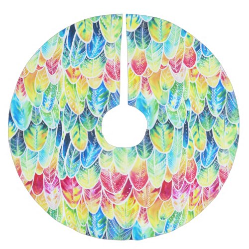 Parrot Feathers Colorful Watercolor Pattern Brushed Polyester Tree Skirt