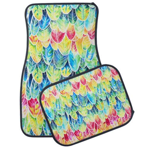 Parrot Feathers Colorful Watercolor Pattern Car Floor Mat