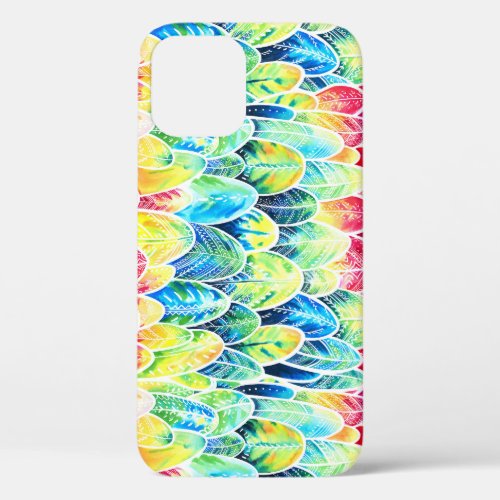 Parrot Feathers Colorful Watercolor Pattern iPhone 12 Case