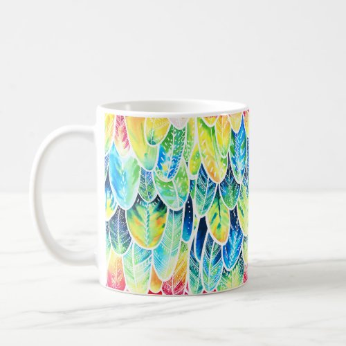 Parrot Feathers Colorful Watercolor Pattern Coffee Mug